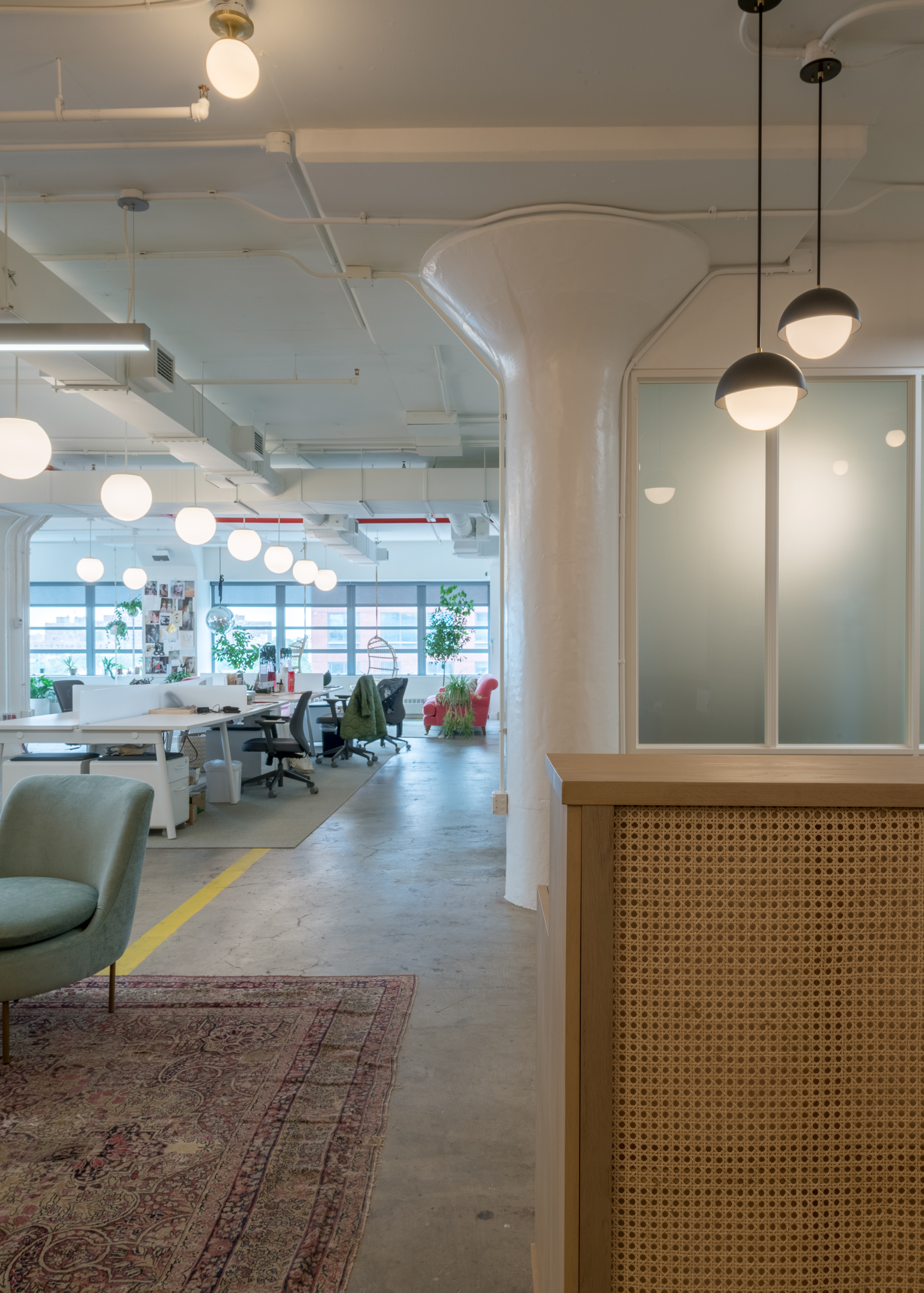 Entry View and Communal Office Space