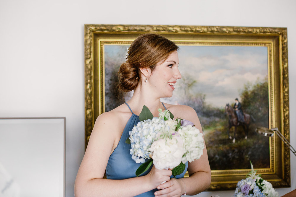  Bride and groom getting ready at the Phoenix Park Hotel, Washington D.C. Irish wedding with green and gold accents. Sarah Mattozzi Photography. 