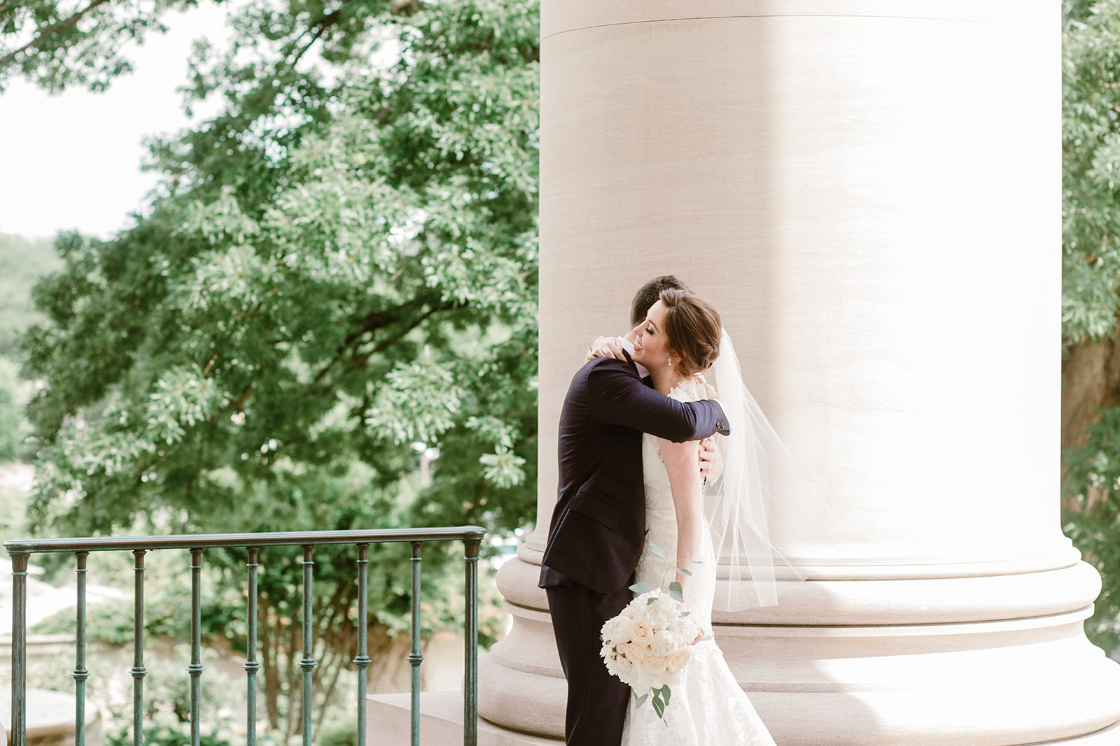  Bride and groom first look at the National Gallery of Art Museum, Washington D.C. Irish wedding with green and gold accents. Sarah Mattozzi Photography. 