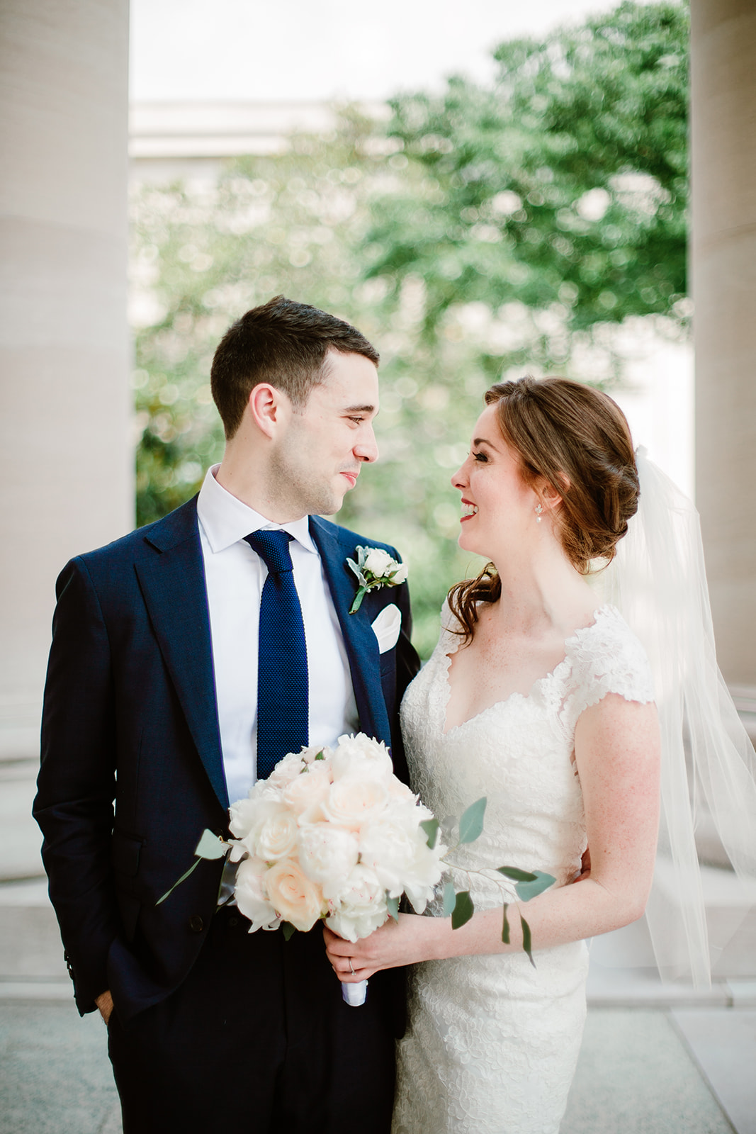  Bride and groom first look at the National Gallery of Art Museum, Washington D.C. Irish wedding with green and gold accents. Sarah Mattozzi Photography. 