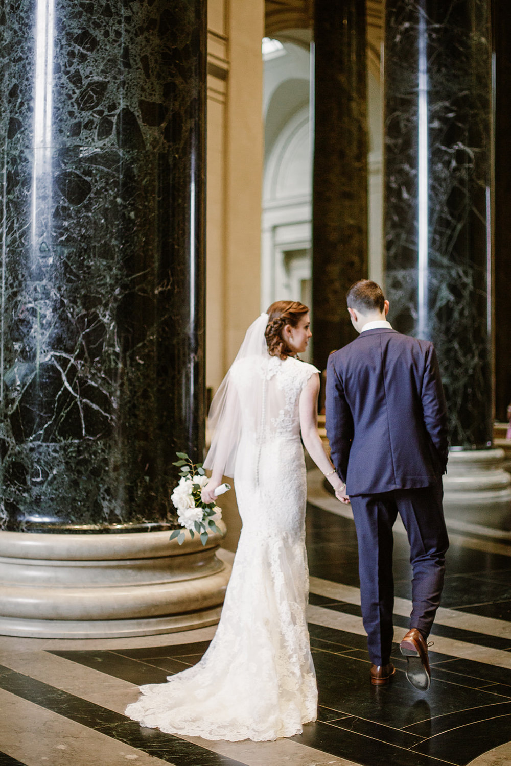  Bride and groom wedding portraits at the National Gallery of Art Museum, Washington D.C. Irish wedding with green and gold accents. Sarah Mattozzi Photography. 