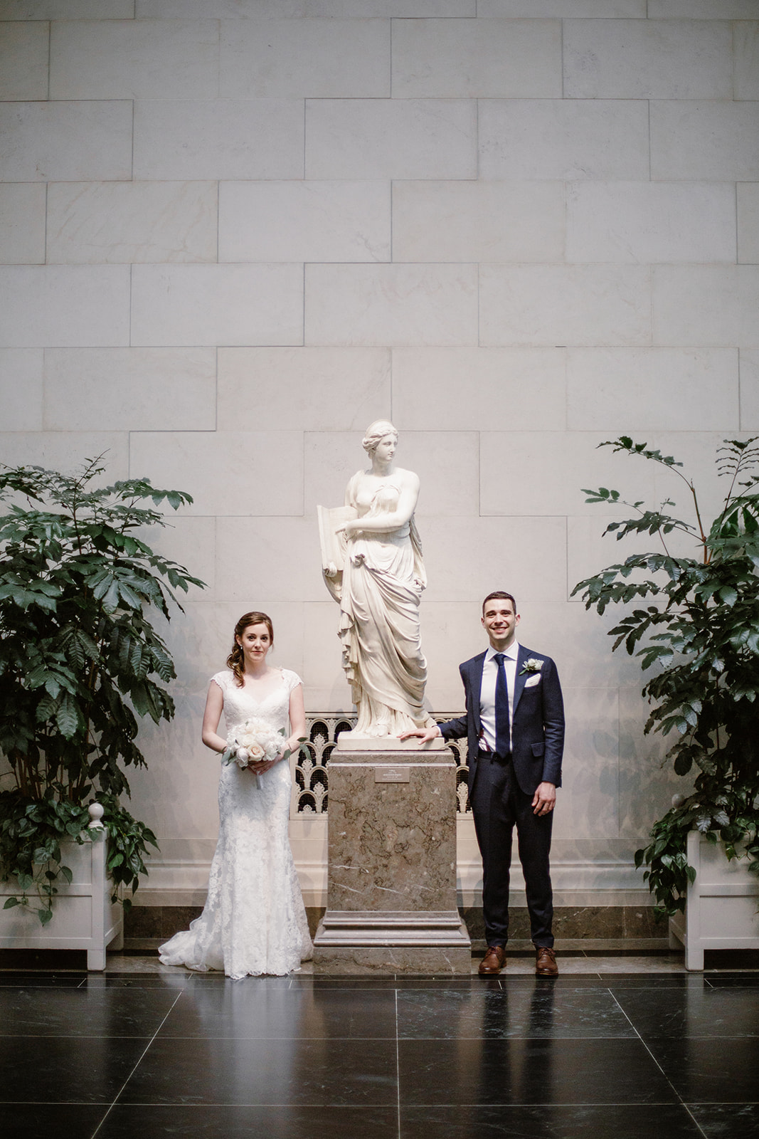  Bride and groom wedding portraits at the National Gallery of Art Museum, Washington D.C. Irish wedding with green and gold accents. Sarah Mattozzi Photography. 