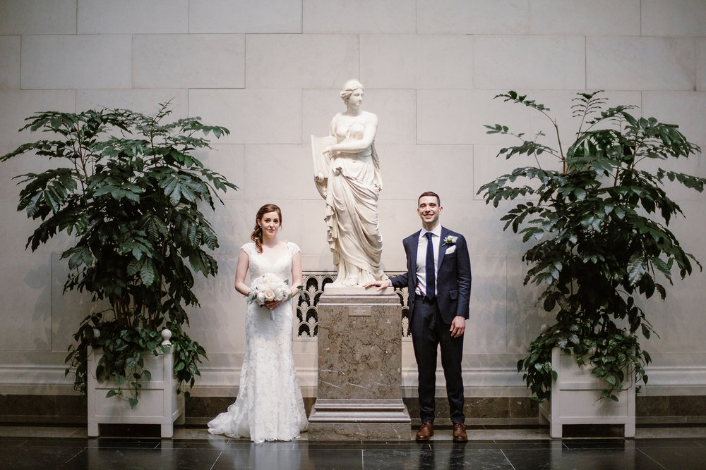  Bride and groom wedding portraits at the National Gallery of Art Museum, Washington D.C. Irish wedding with green and gold accents. Sarah Mattozzi Photography. 
