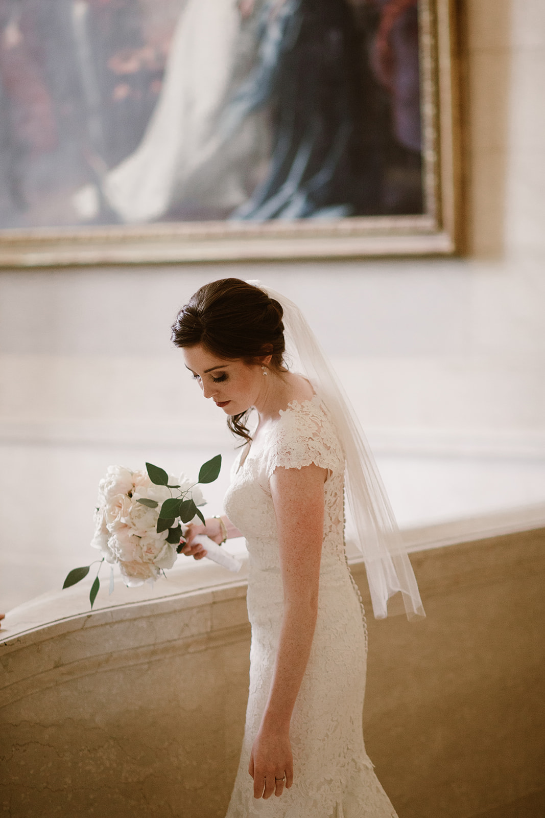  Bride and groom wedding portraits at the National Gallery of Art Museum, Washington D.C. Irish wedding with green and gold accents. Sarah Mattozzi Photography. 