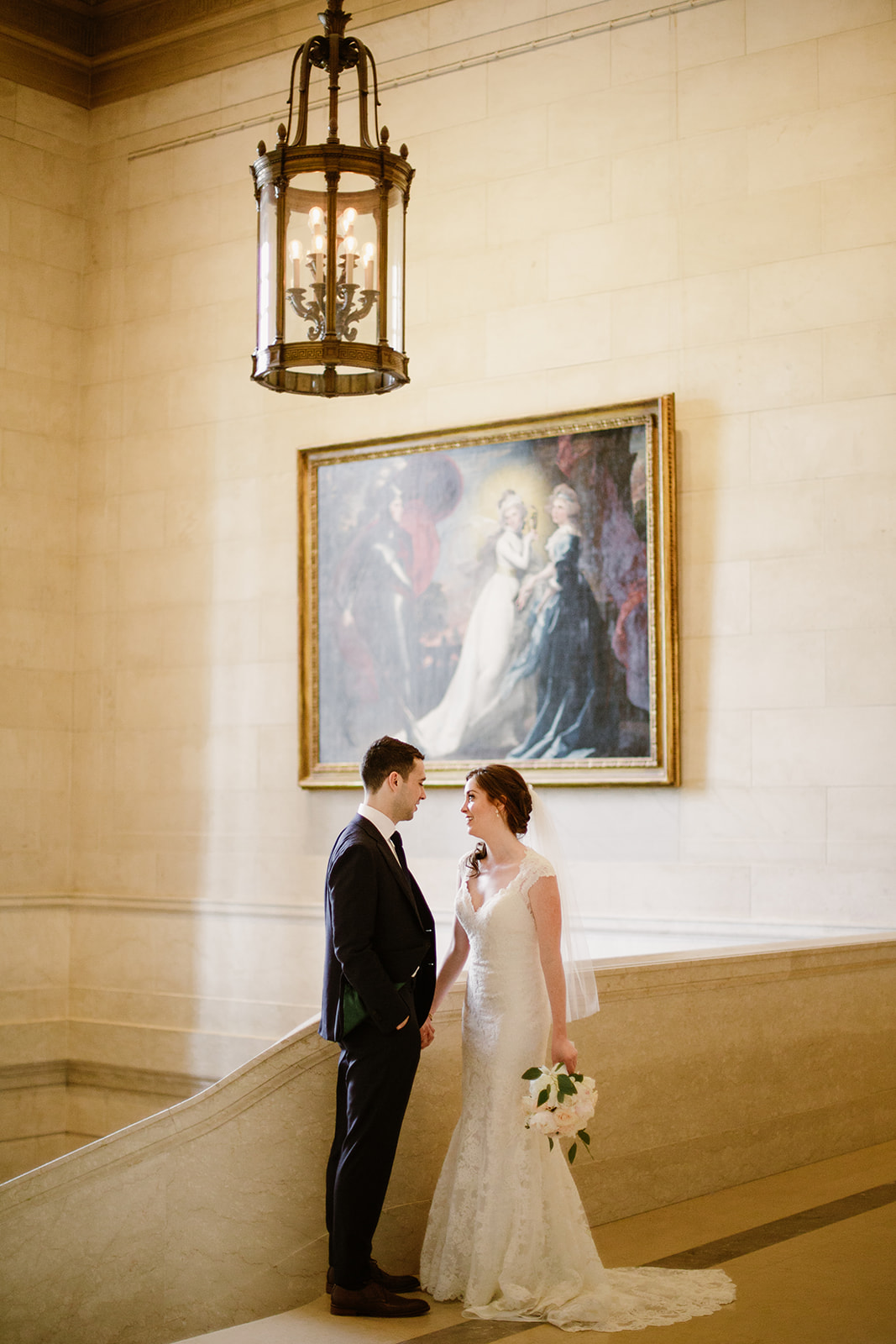  Bride and groom wedding portraits at the National Gallery of Art Museum, Washington D.C. Irish wedding with green and gold accents. Sarah Mattozzi Photography. 