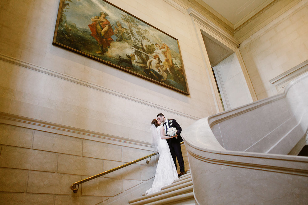  Bride and groom wedding portraits at the National Gallery of Art Museum, Washington D.C. Irish wedding with green and gold accents. Sarah Mattozzi Photography. 