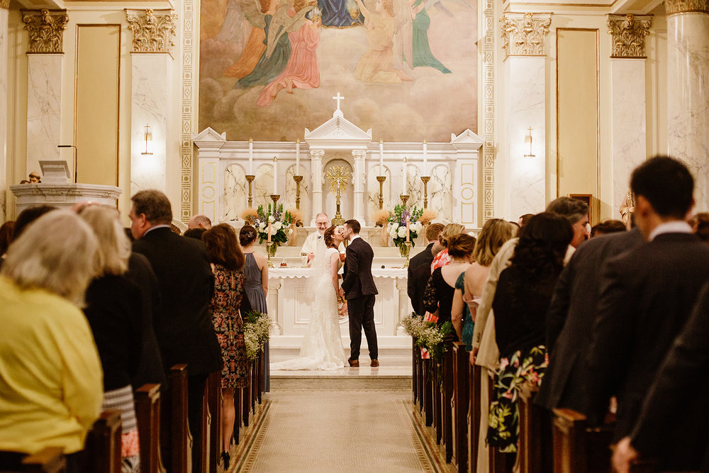  Wedding ceremony at Holy Rosary Church, Washington D.C. Irish wedding with green and gold accents. Sarah Mattozzi Photography. 