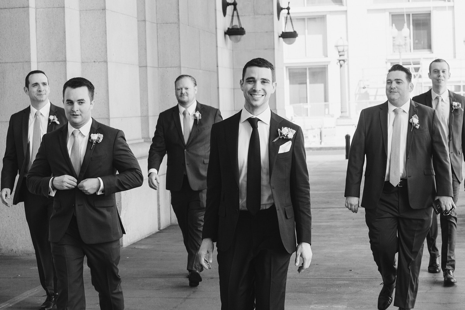  Wedding party portraits at Union Station in Washington D.C. Irish wedding with green and gold accents. Sarah Mattozzi Photography. 