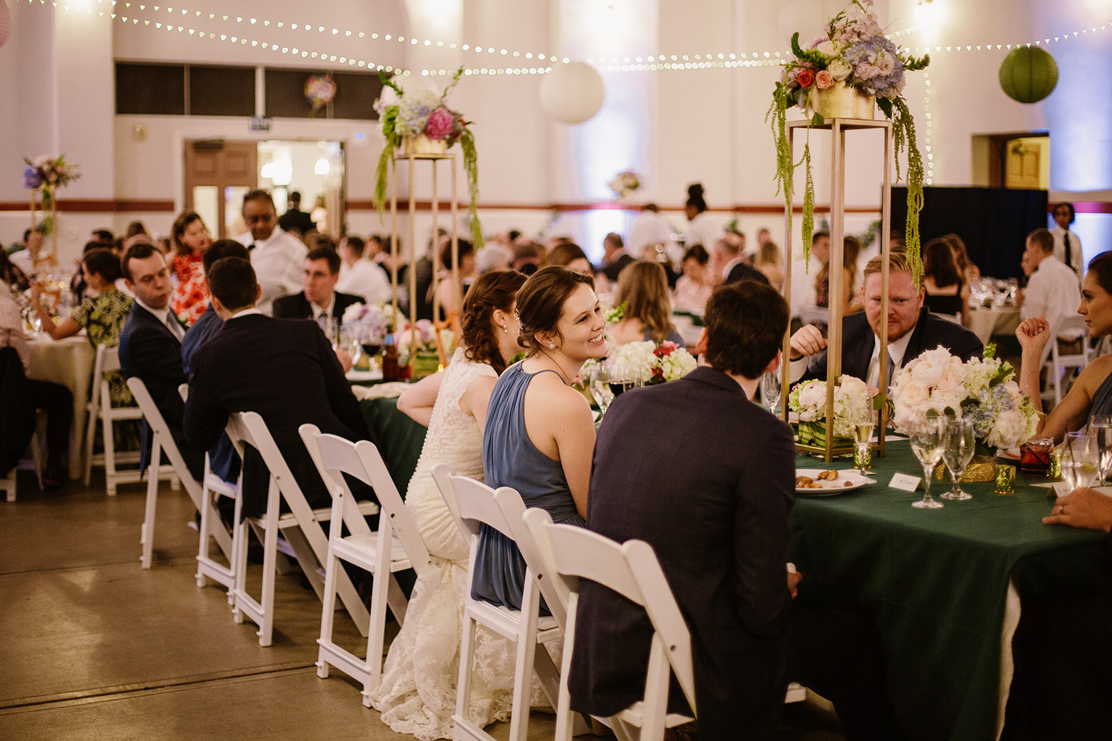  Wedding reception at Eastern Market in Washington D.C. Irish wedding with green and gold accents. Sarah Mattozzi Photography. 