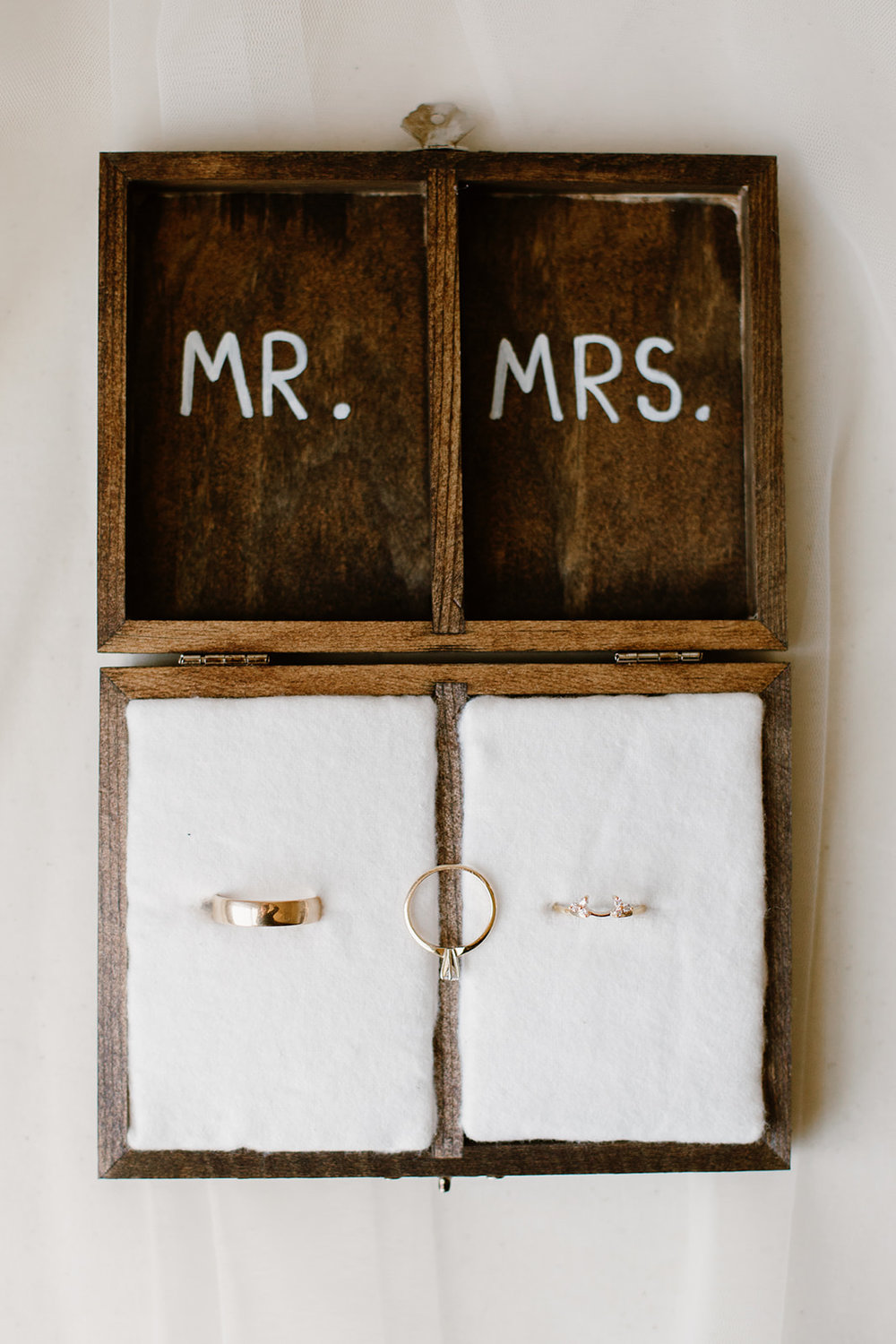 Custom wooden ring box details at an intimate wedding in Fredericksburg, Virginia. 