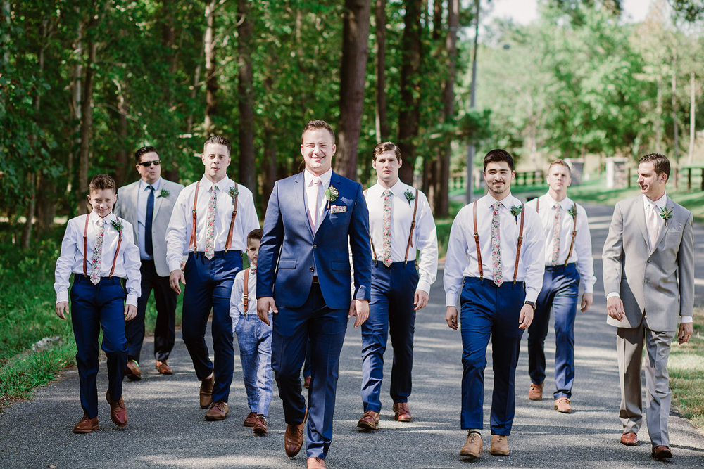  Groomsmen in suspenders at an intimate wedding in Fredericksburg, Virginia. 