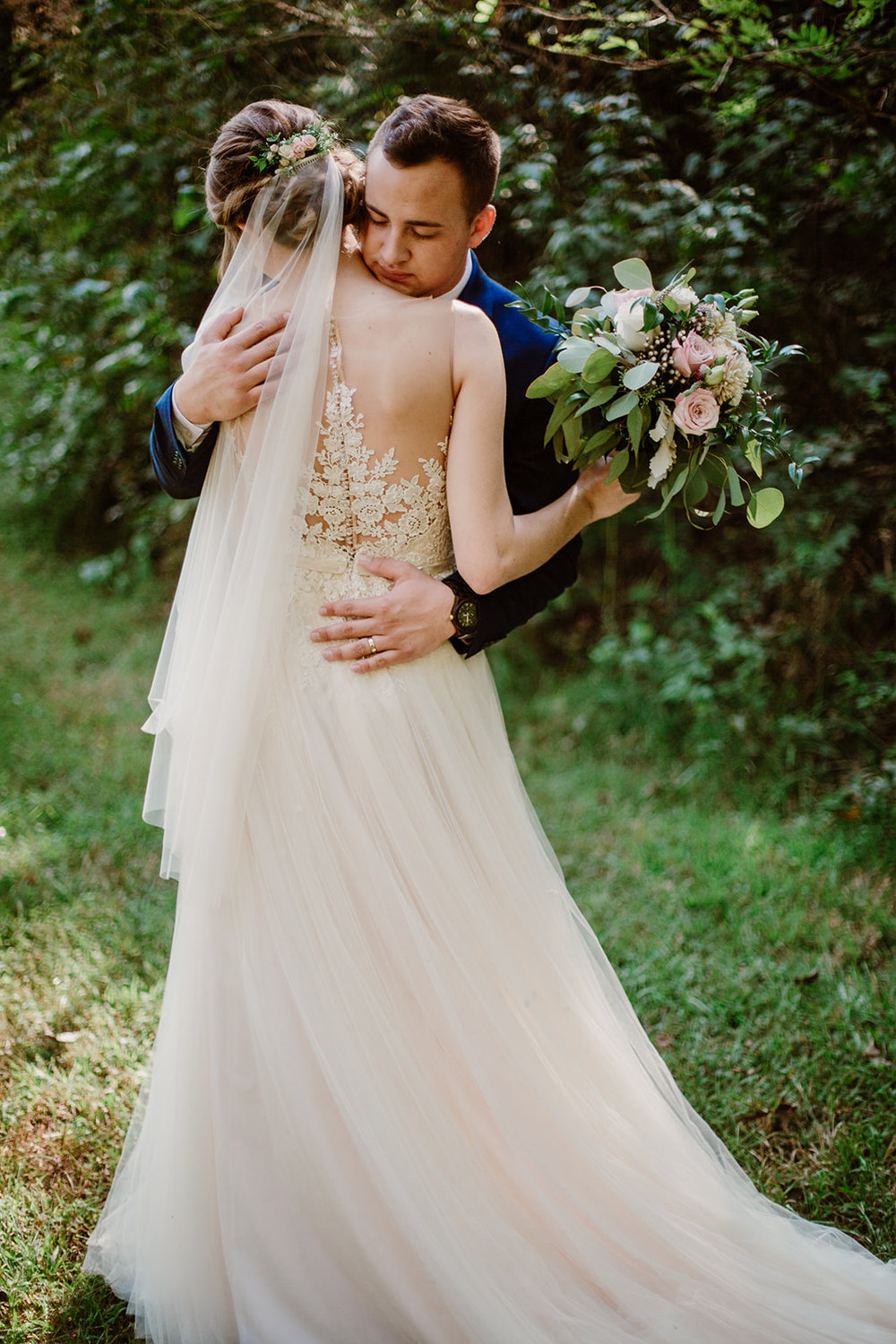  Groom hugging bride | Intimate Wedding | Fredericksburg, VA | Sarah Mattozzi Photography 