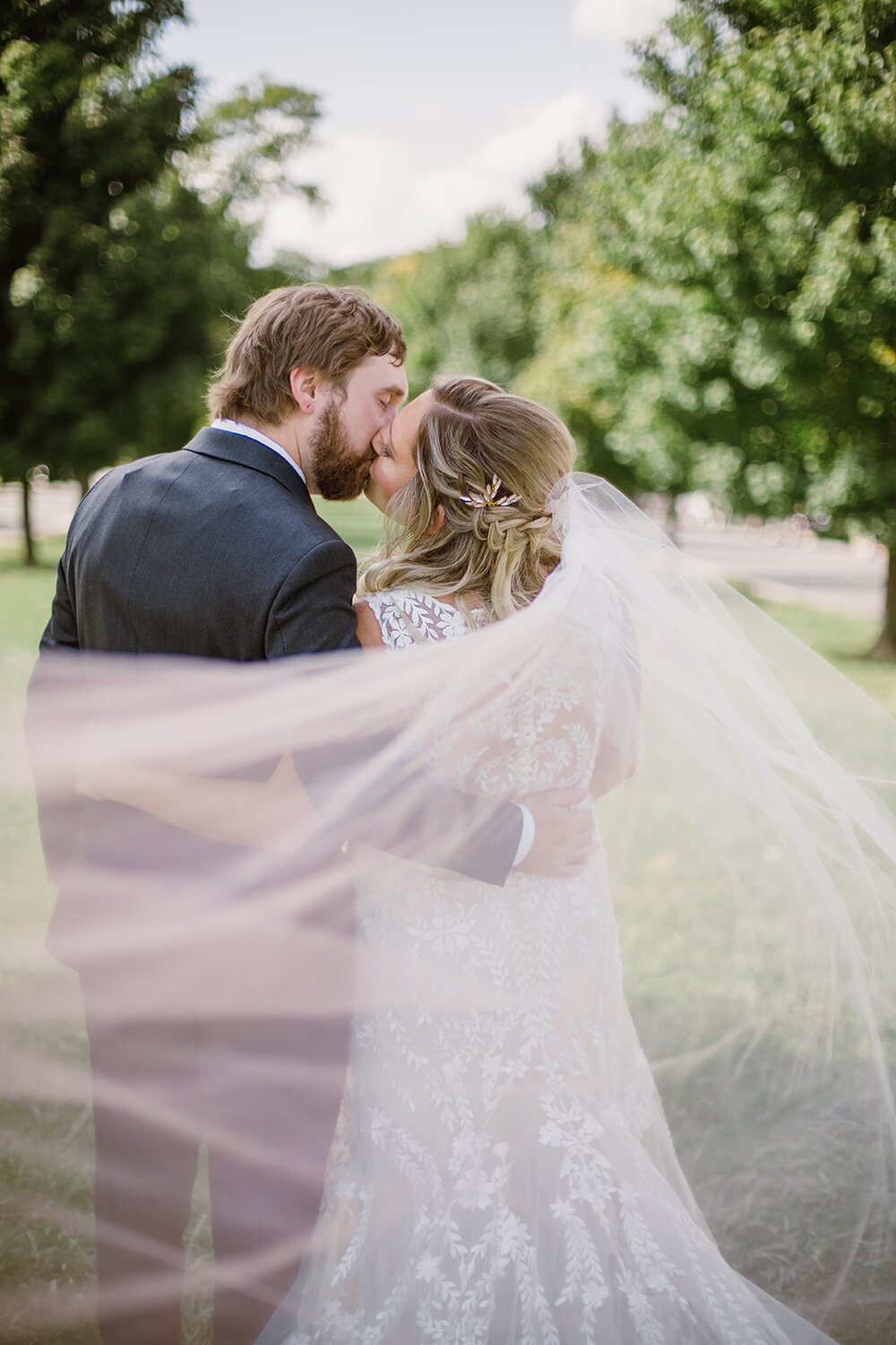  Pink cathedral veil. Wedding day portraits in The Fan, Richmond, VA. 