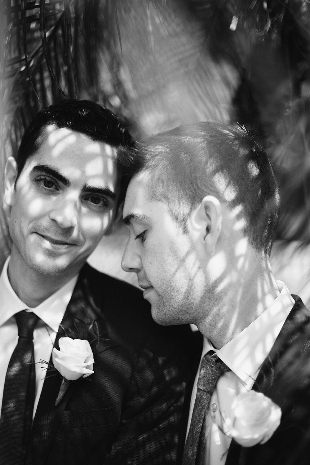  Portraits of the grooms. Vegan wedding at the Norfolk Botanical Gardens, Norfolk, VA. Rose garden and plant inspired wedding on the first day of Pride month. Sarah Mattozzi Photography. 