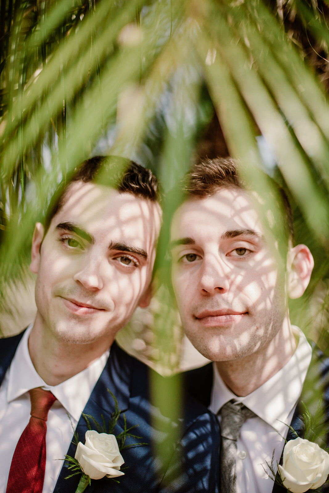  Portraits of the grooms. Vegan wedding at the Norfolk Botanical Gardens, Norfolk, VA. Rose garden and plant inspired wedding on the first day of Pride month. Sarah Mattozzi Photography. 