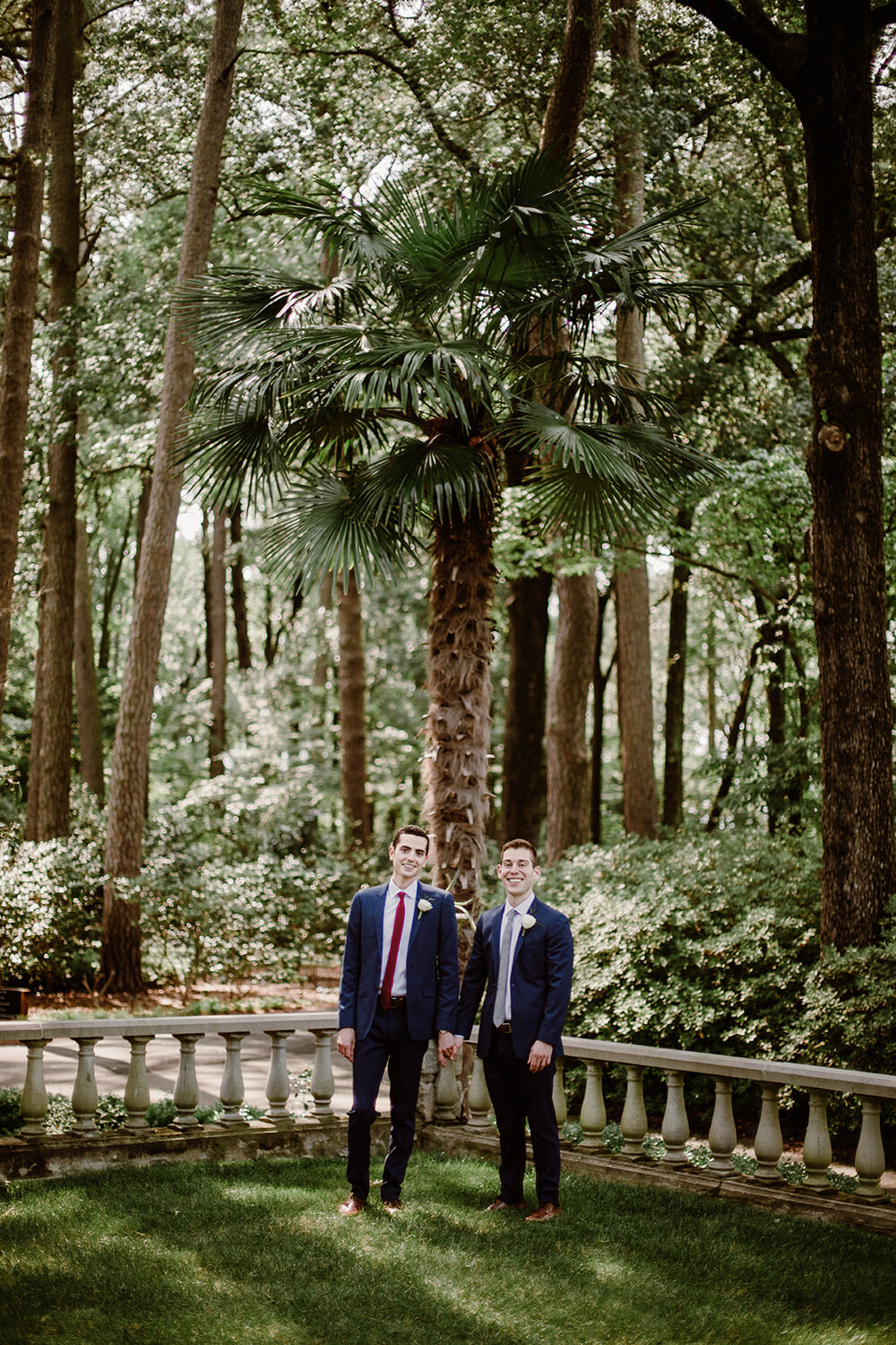  Portraits of the grooms. Vegan wedding at the Norfolk Botanical Gardens, Norfolk, VA. Rose garden and plant inspired wedding on the first day of Pride month. Sarah Mattozzi Photography. 