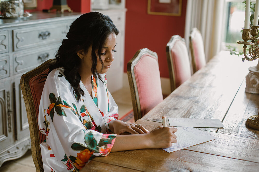  Writing personal vows. Intimate Italian villa elopement at Monteventoso in Madison, Virginia. 