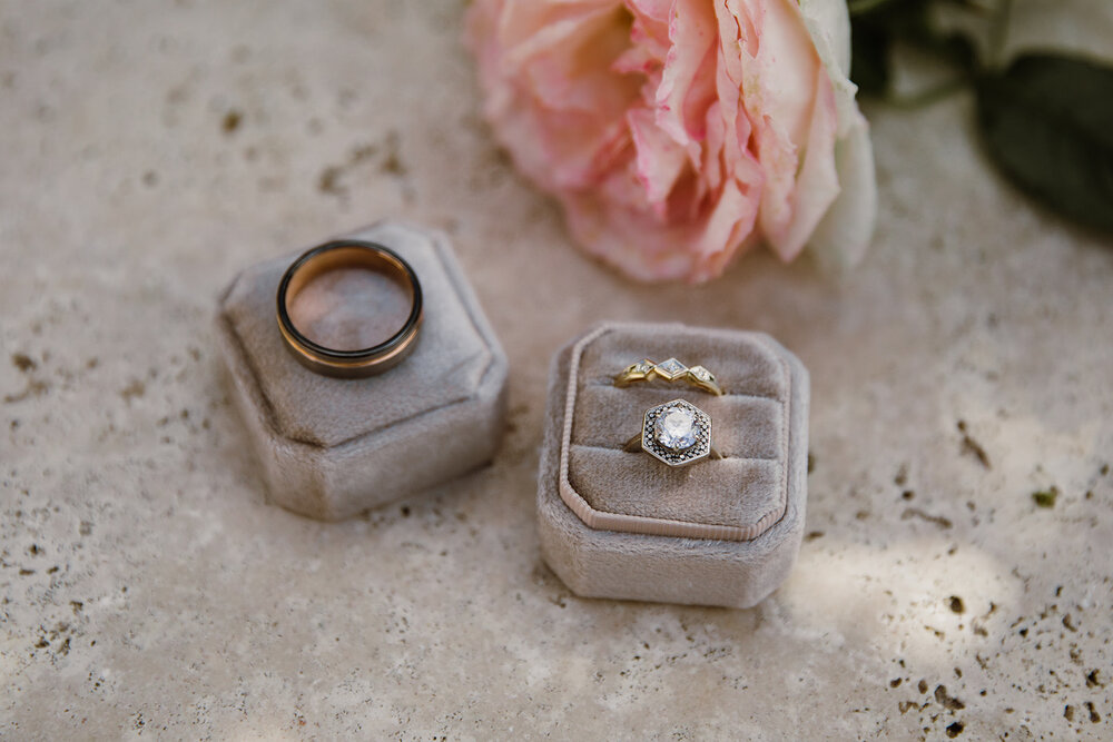  Rings by Dransfield Jewelers. Intimate Italian villa elopement at Monteventoso in Madison, Virginia. 