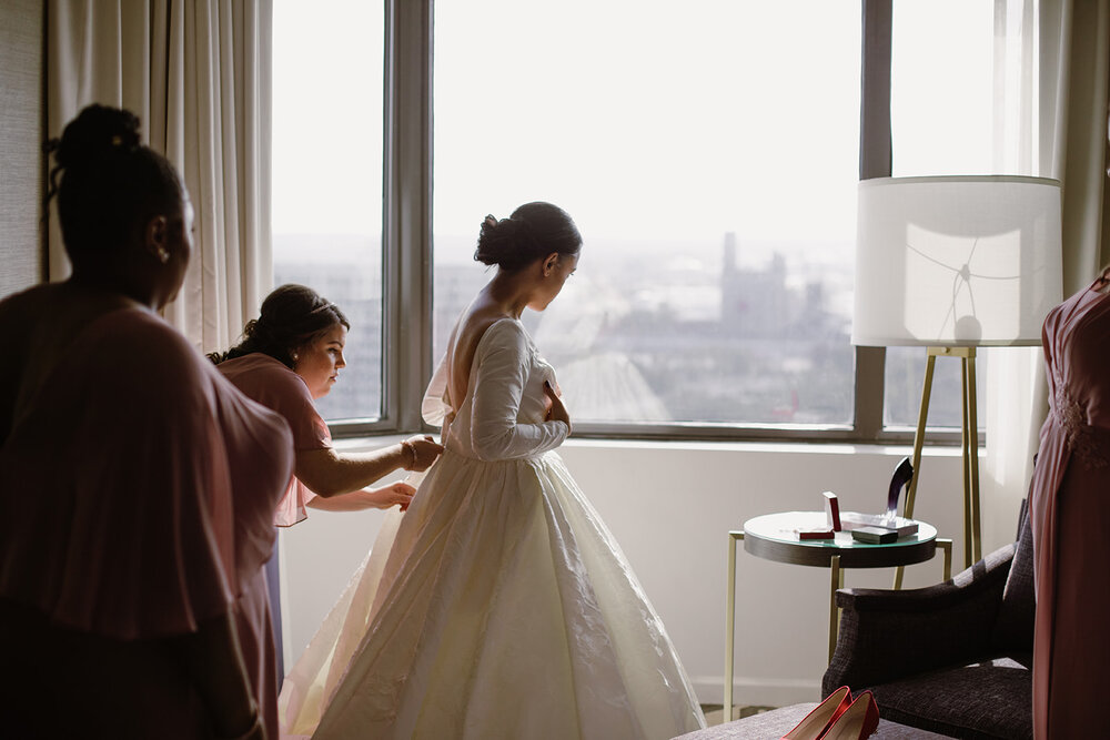  Black tie wedding with a red tux and custom Anne Barge gown | Romantic wedding at St. Bridget and The Omni Hotel in Richmond, VA. 