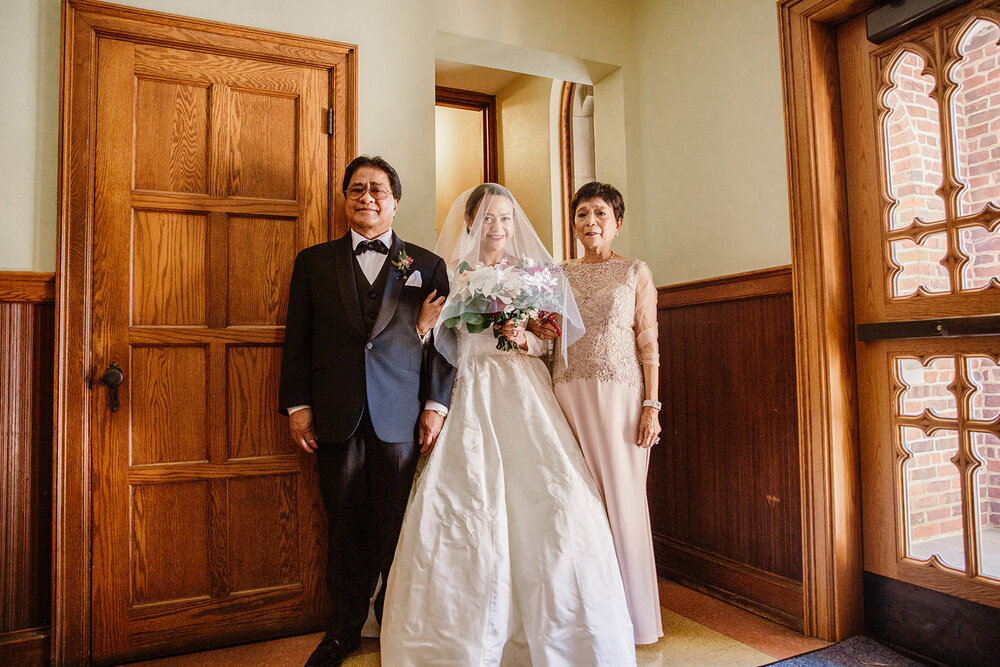 Romantic wedding at St. Bridget Catholic Church, Richmond, VA | Black tie wedding with a red tux and custom Anne Barge gown 