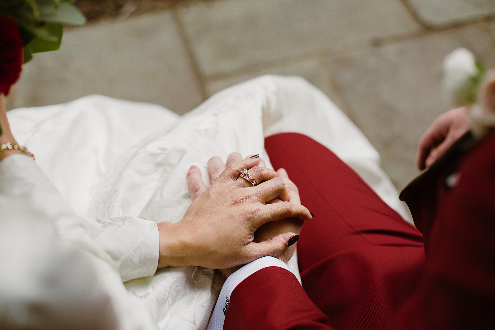  Soft Drop Wedding Veil | Bride and Groom Portraits | Romantic wedding at St. Bridget Catholic Church, Richmond, VA | Black tie wedding with a red tux and custom Anne Barge gown 