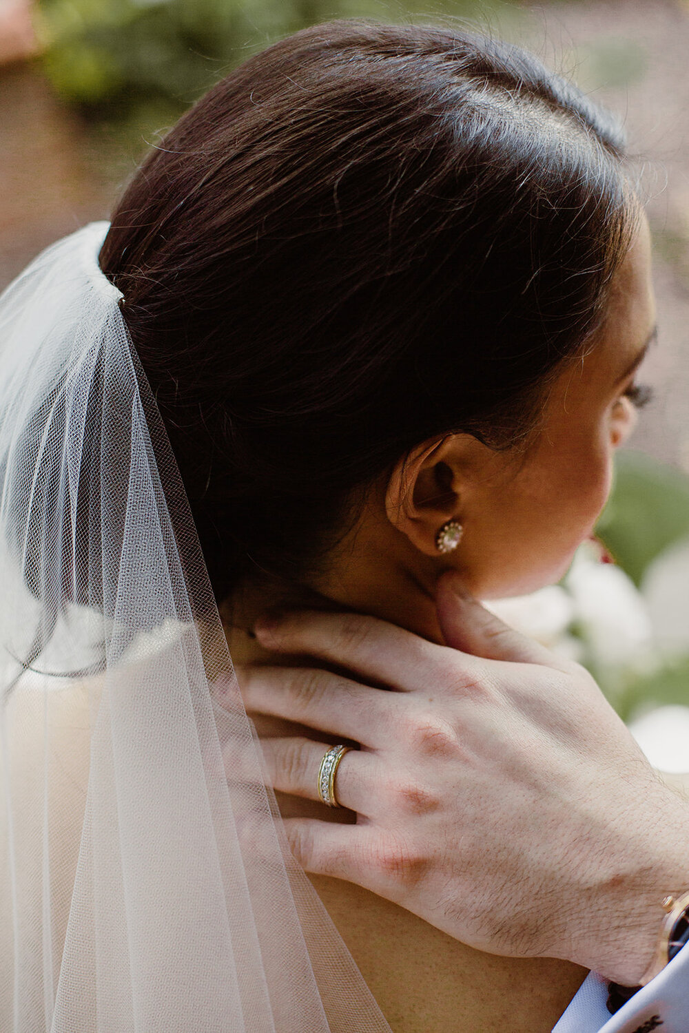  Diamond Wedding Band | Bride and Groom Portraits | Romantic wedding at St. Bridget Catholic Church, Richmond, VA | Black tie wedding with a red tux and custom Anne Barge gown 