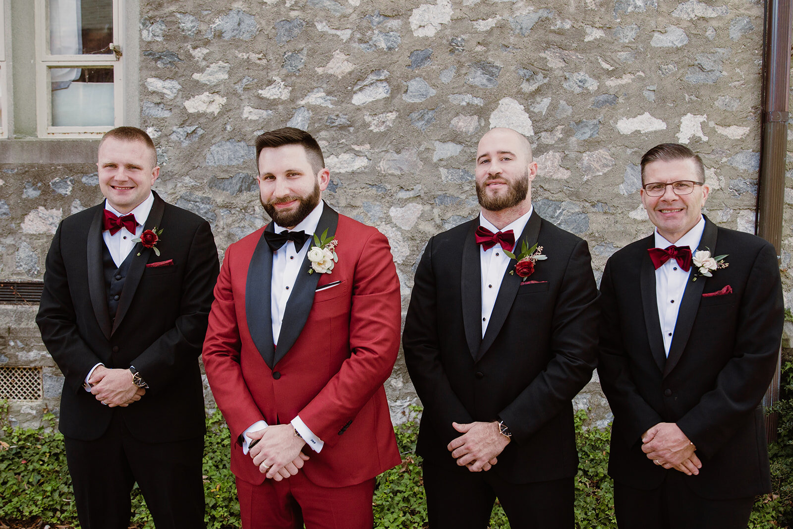  Groom Portraits | Romantic wedding at St. Bridget Catholic Church, Richmond, VA | Black tie wedding with a red tux and custom Anne Barge gown 