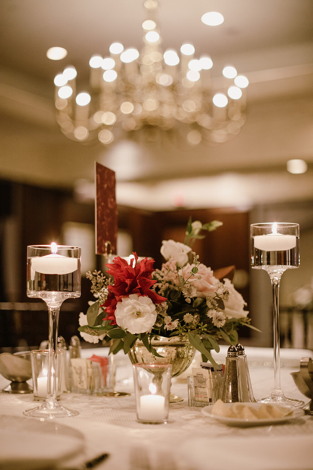  Wedding Reception at the Omni Hotel in Richmond, VA | Fall Wedding with Red Peonies and Cafe au Lait Dahlias. 