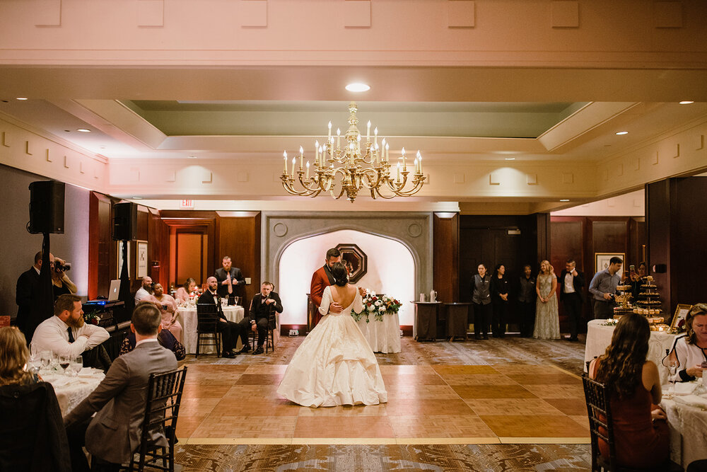  Wedding Reception at the Omni Hotel in Richmond, VA | Fall Wedding with Red Peonies and Cafe au Lait Dahlias. 