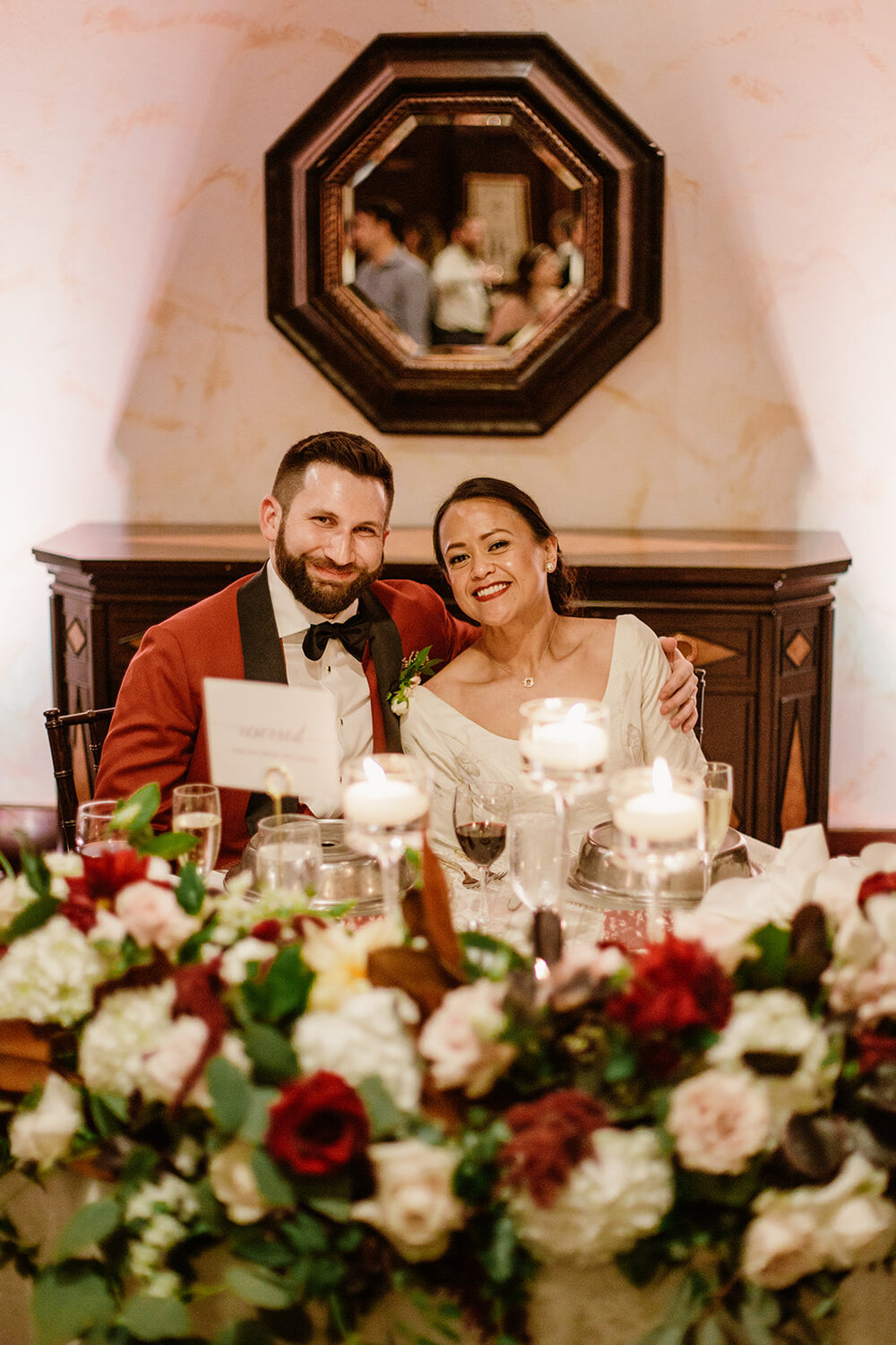  Wedding Reception at the Omni Hotel in Richmond, VA | Fall Wedding with Red Peonies and Cafe au Lait Dahlias. 