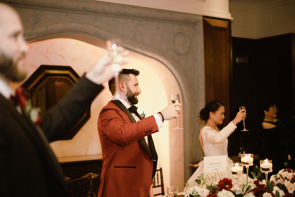  Wedding Reception at the Omni Hotel in Richmond, VA | Fall Wedding with Red Peonies and Cafe au Lait Dahlias. 