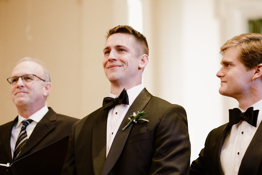  Indoor Church Ceremony | Sarah Mattozzi Photography | Ball Gown Wedding Dress and Black Tux | Outdoor Classic Wedding at Third Church and Veritas School | Richmond Wedding Photographer 