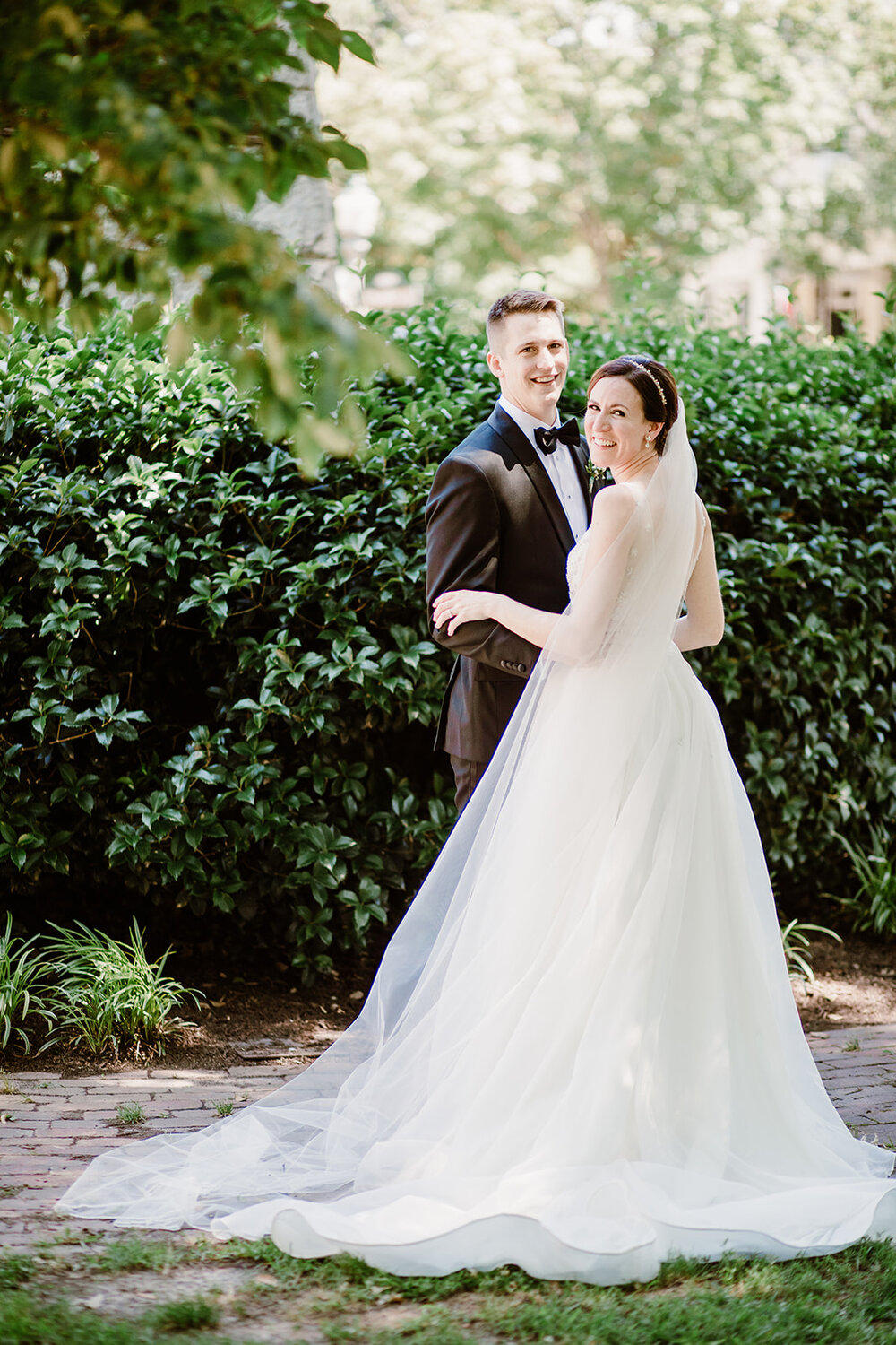  Bride and Groom portraits | Sarah Mattozzi Photography | Ball Gown Wedding dress and Black Tux | Outdoor Classic Wedding at Third Church and Veritas School | Richmond Wedding Photographer 