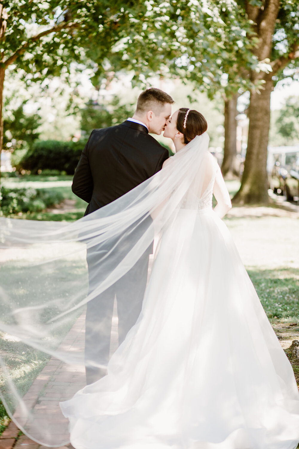  Bride and Groom portraits | Sarah Mattozzi Photography | Ball Gown Wedding dress and Black Tux | Outdoor Classic Wedding at Third Church and Veritas School | Richmond Wedding Photographer 