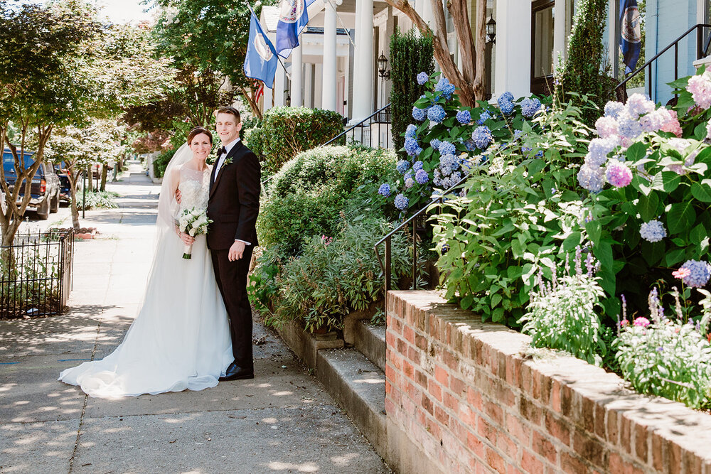  Bride and Groom portraits | Sarah Mattozzi Photography | Ball Gown Wedding dress and Black Tux | Outdoor Classic Wedding at Third Church and Veritas School | Richmond Wedding Photographer 