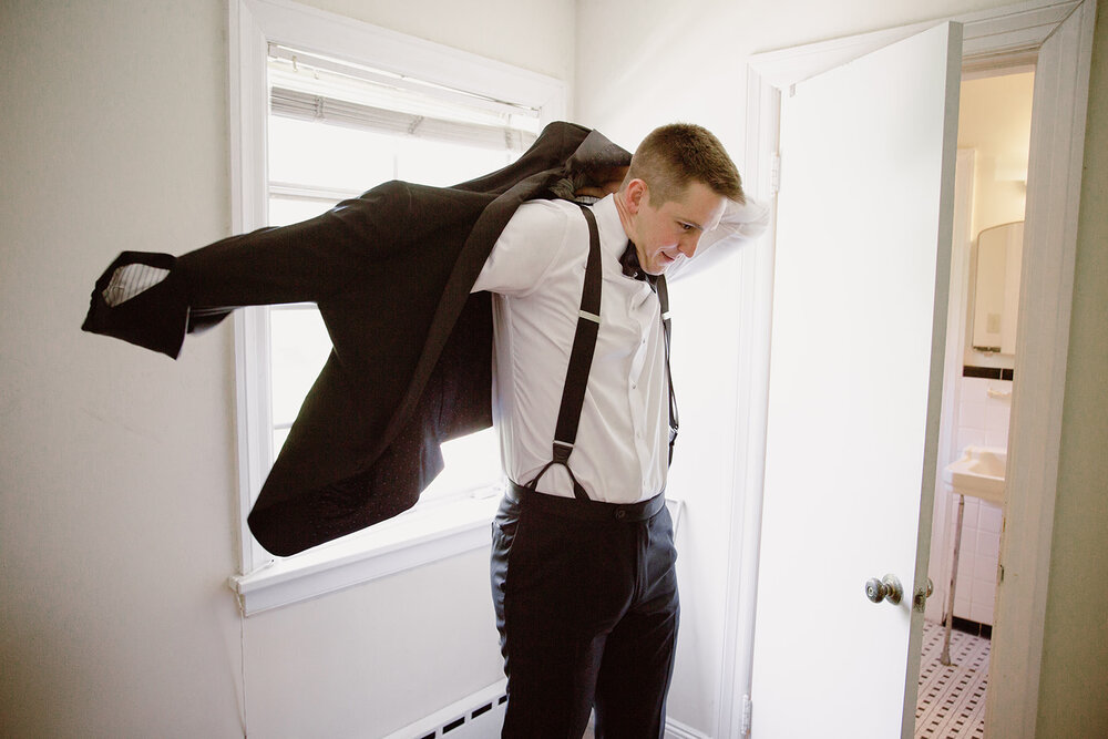  Groom Getting Ready | Sarah Mattozzi Photography | Ball Gown Wedding Dress and Black Tux | Outdoor Classic Wedding at Third Church and Veritas School | Richmond Wedding Photographer 