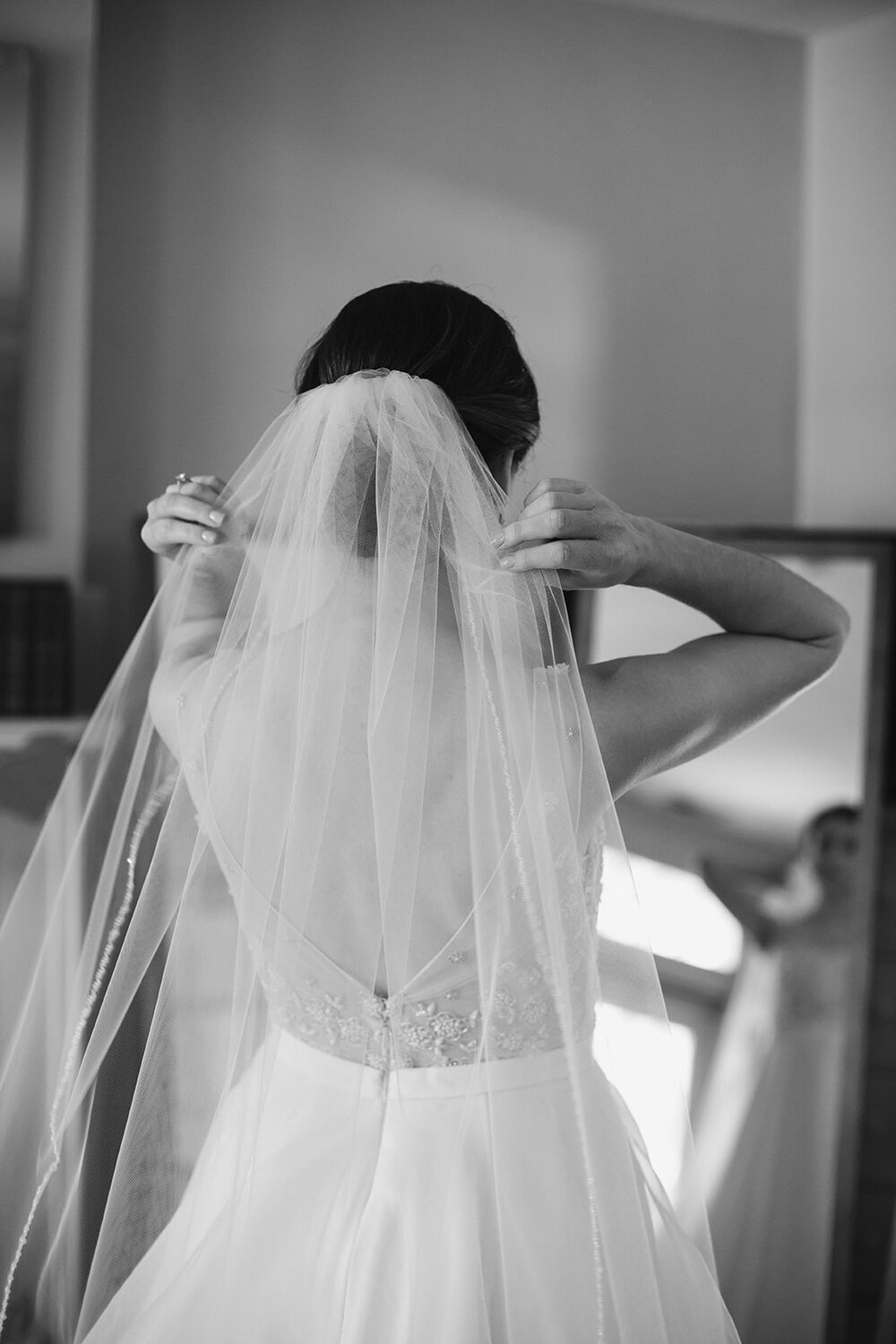  Bridal Portrait Getting Ready | Sarah Mattozzi Photography | Ball Gown Wedding Dress and Black Tux | Outdoor Classic Wedding at Third Church and Veritas School | Richmond Wedding Photographer 