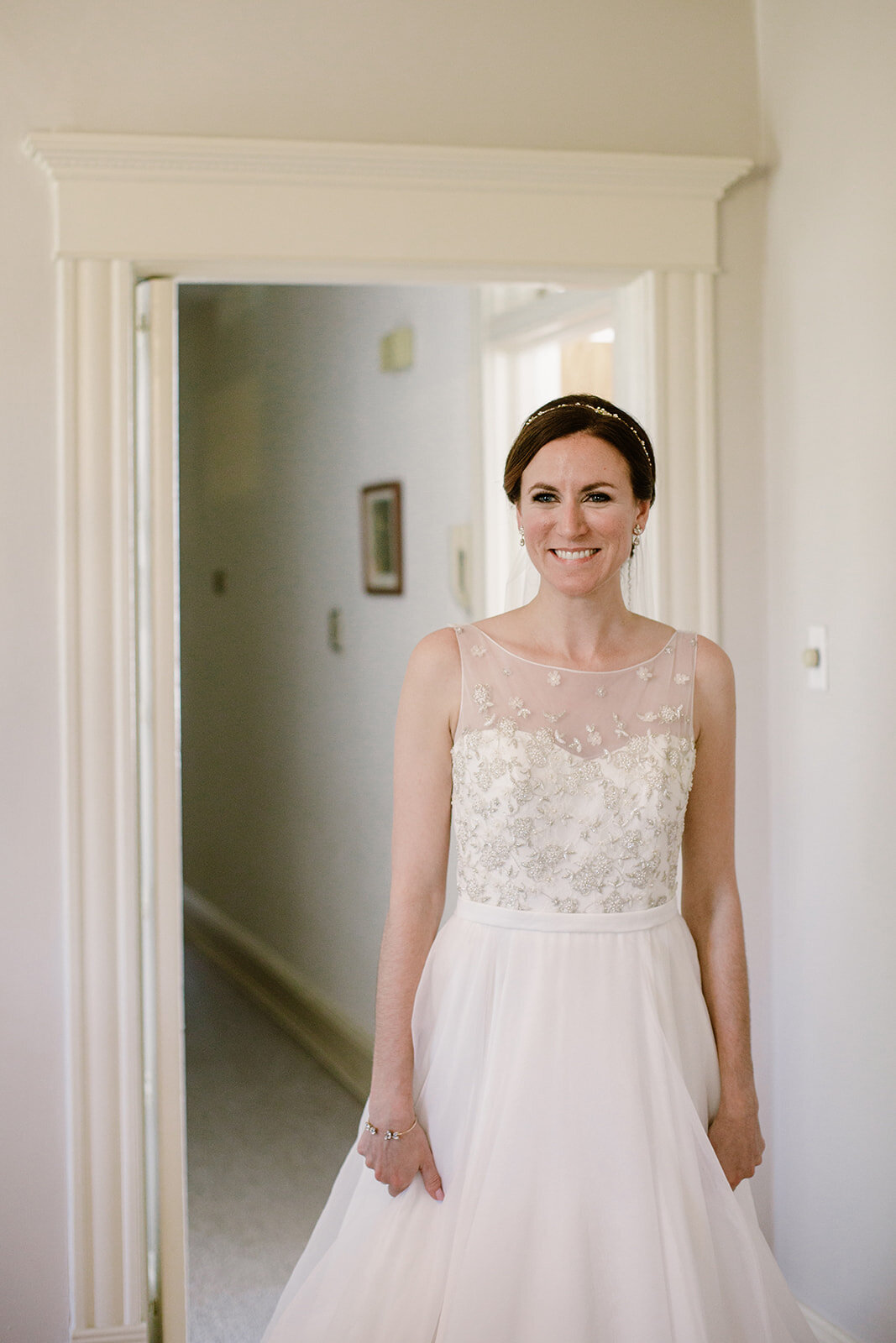  Bridal Portrait Getting Ready | Sarah Mattozzi Photography | Ball Gown Wedding Dress and Black Tux | Outdoor Classic Wedding at Third Church and Veritas School | Richmond Wedding Photographer 