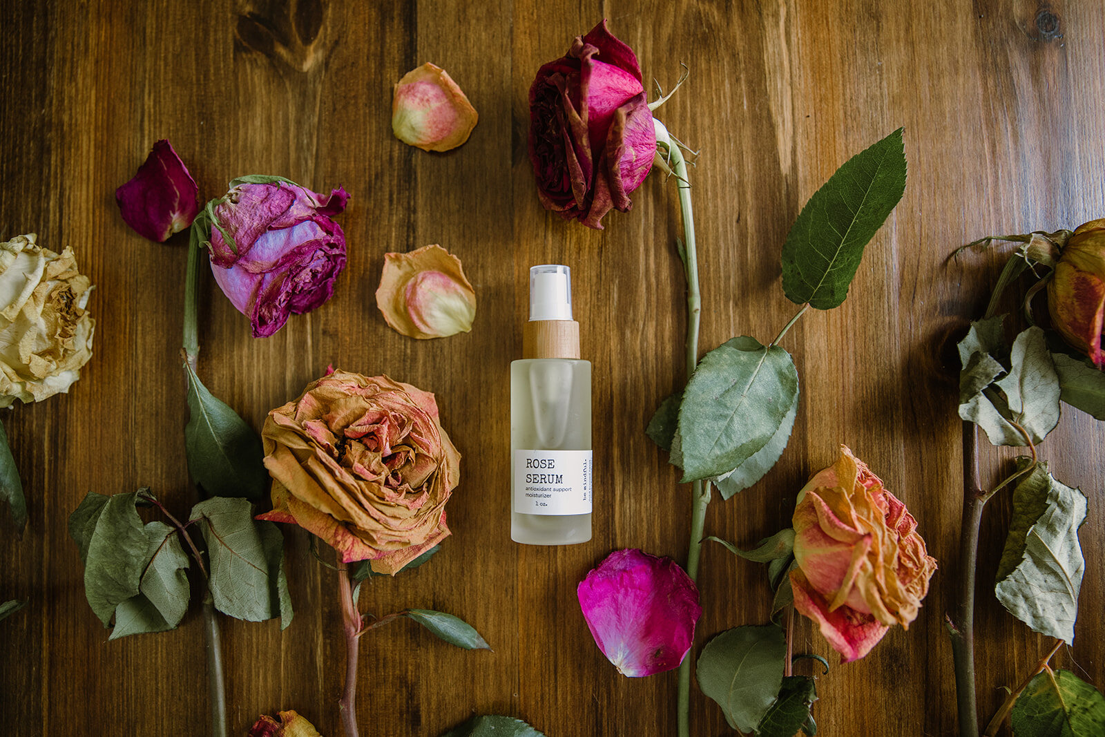  Rosehip facial oil with dried roses | Be Mindful Skincare | Sarah Mattozzi Photography 