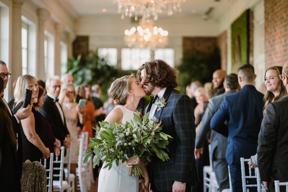  Intimate wedding ceremony | Sarah Mattozzi Photography | Black tie wedding at The Historic Cavalier Hotel, Virginia Beach | Tropical, elegant wedding inspiration, black tux groom, glam bride, greenery bouquets, sentimental, classic, minimalist weddi