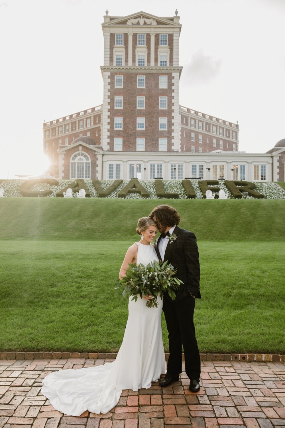  Bride and groom portraits | Sarah Mattozzi Photography | Black tie wedding at The Historic Cavalier Hotel, Virginia Beach | Tropical, elegant wedding inspiration, black tux groom, glam bride, greenery bouquets, sentimental, classic, minimalist weddi