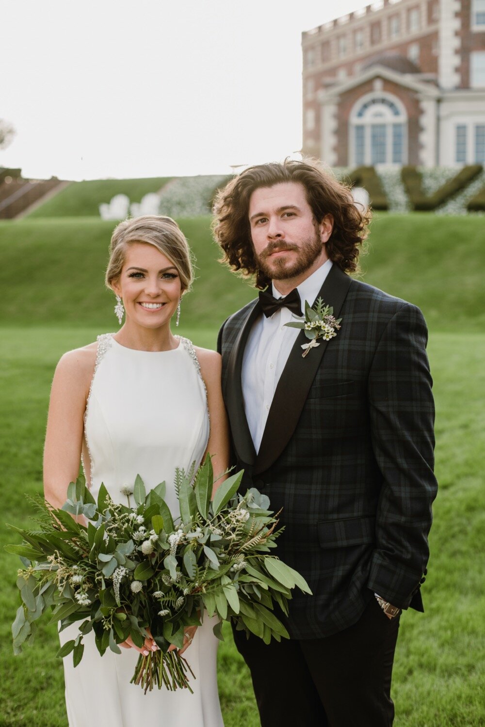  Bride and groom portraits | Sarah Mattozzi Photography | Black tie wedding at The Historic Cavalier Hotel, Virginia Beach | Tropical, elegant wedding inspiration, black tux groom, glam bride, greenery bouquets, sentimental, classic, minimalist weddi