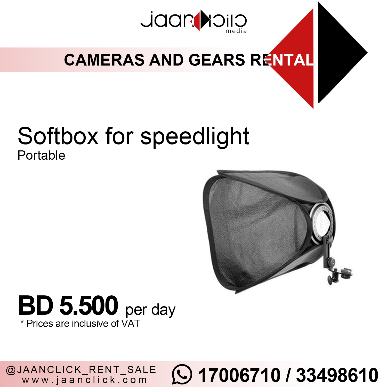 Softbox for speed lights for rent