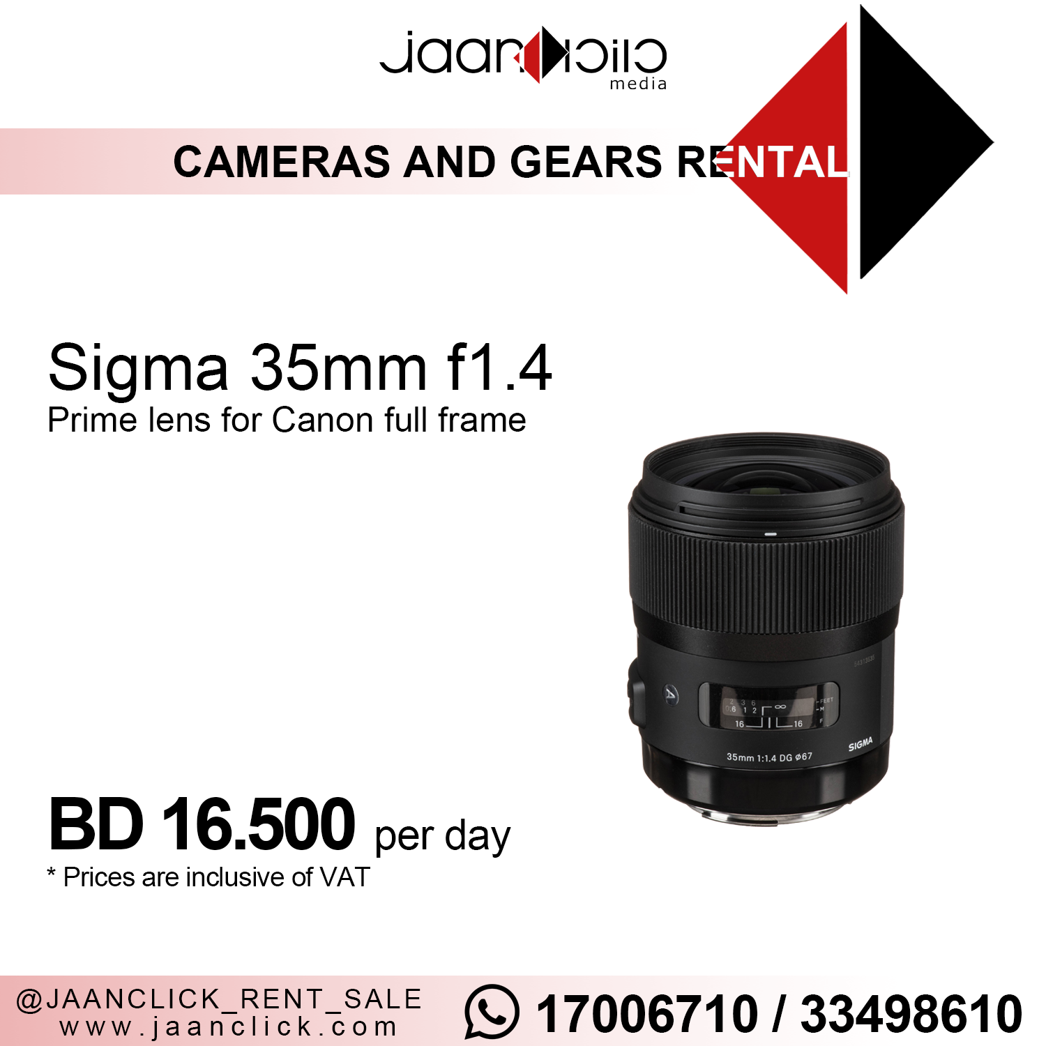 Sigma 35mm f1.4 lens for rent