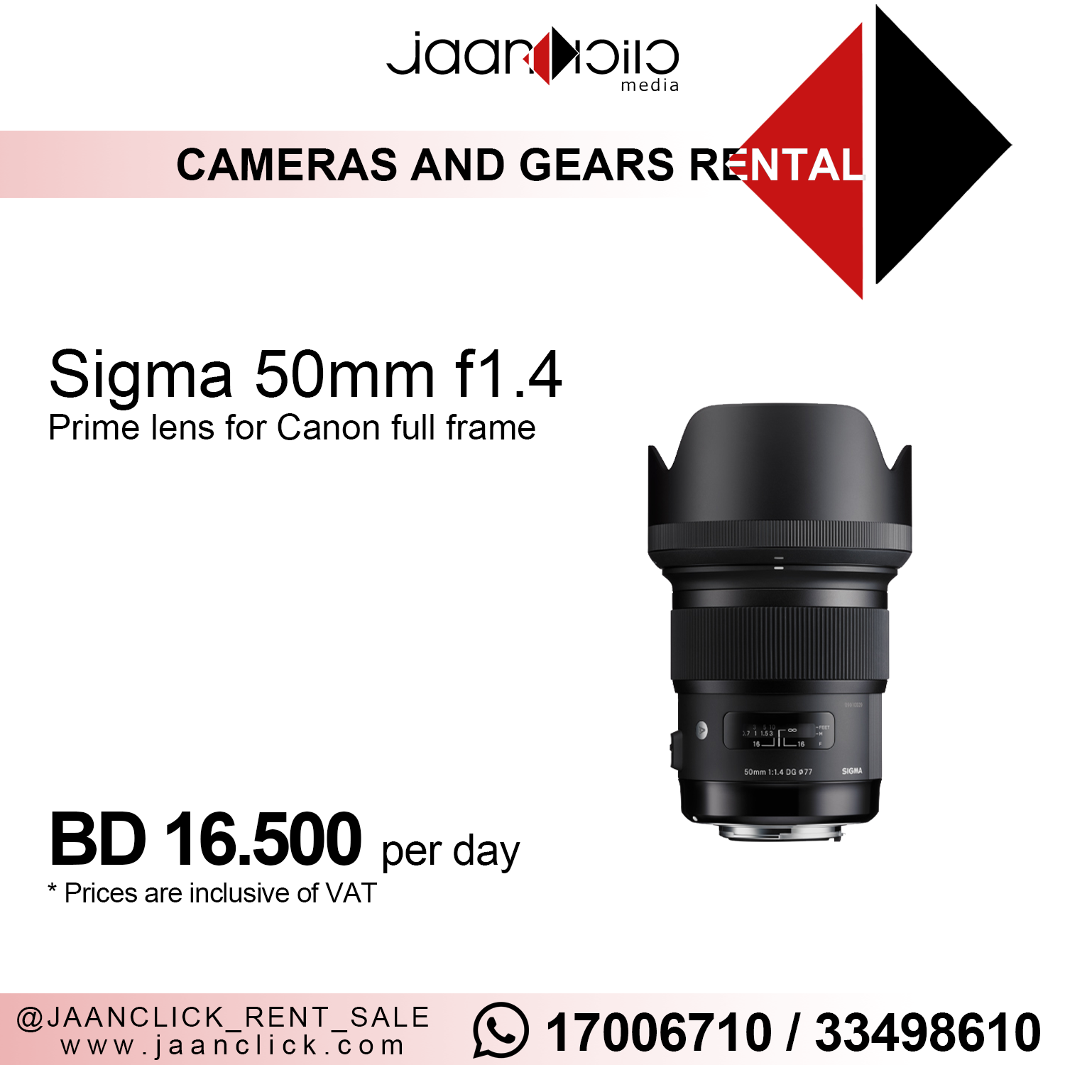 Sigma 50mm f1.4 lens for rent