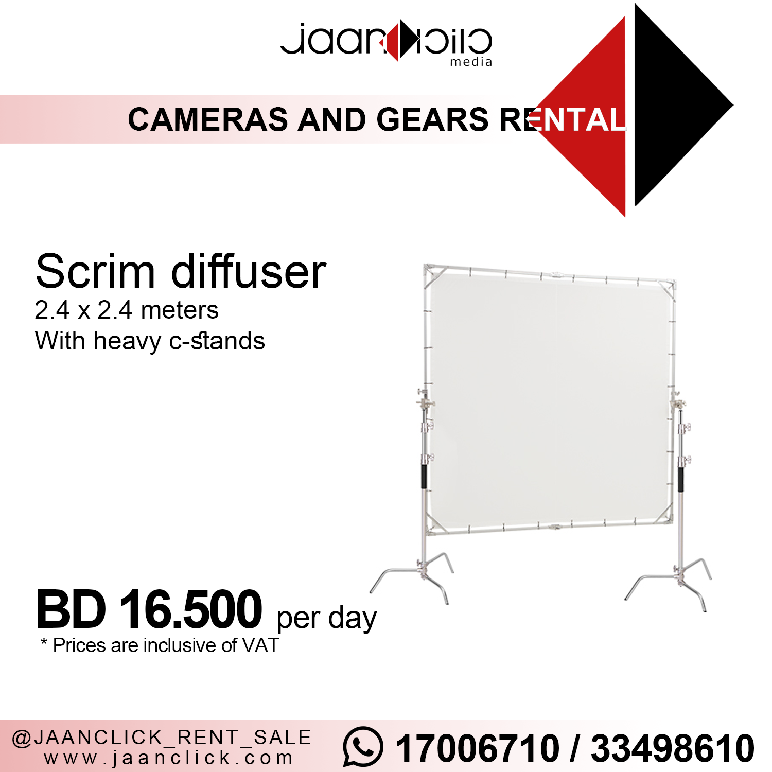 Scrim diffuser 2.4 x 2.4 meters for rent
