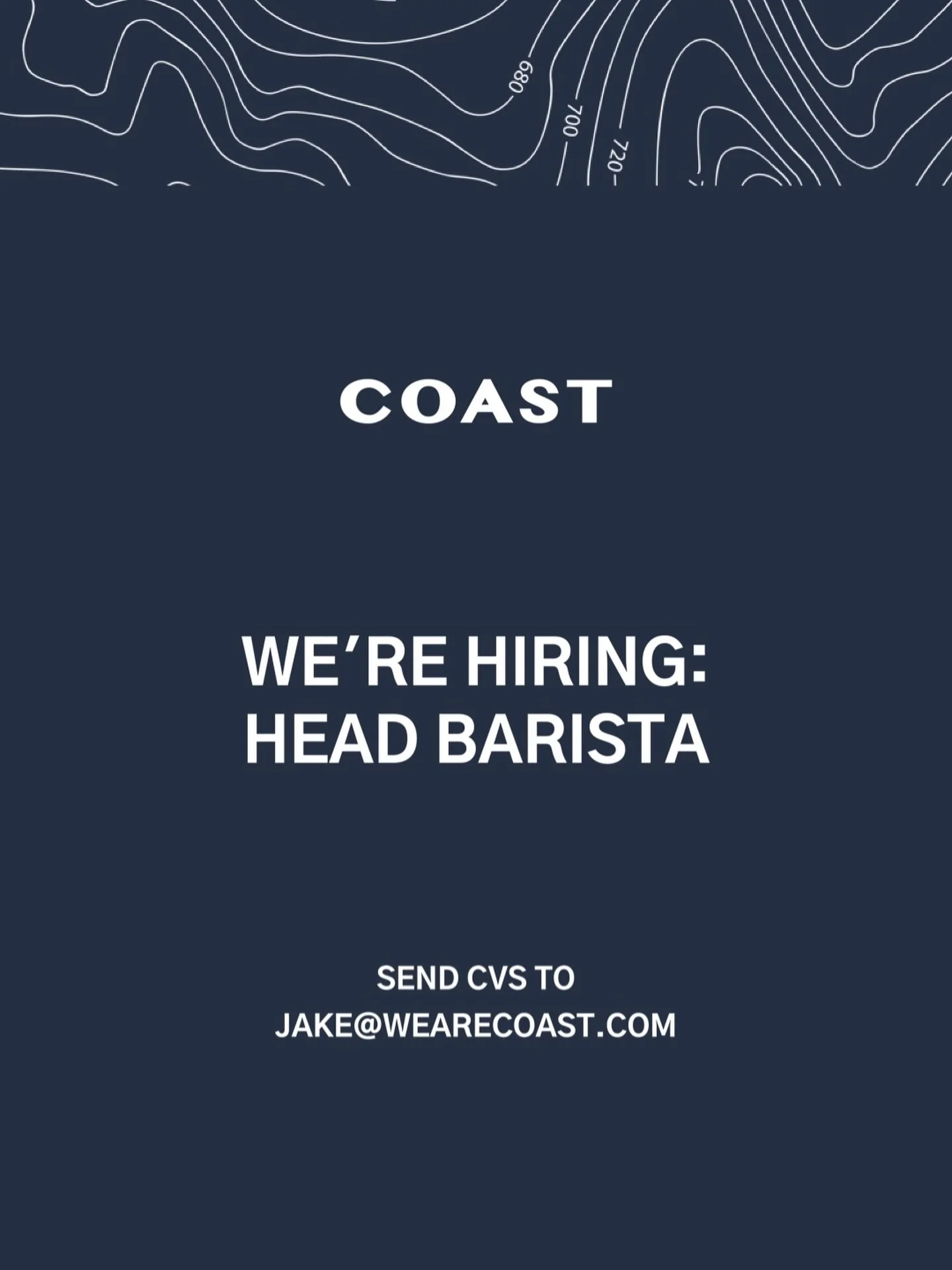 We&rsquo;re on the look out for a head barista to join our team, full time position available. Please send CVs to jake@wearecoast.com