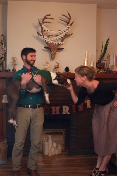 THIS! Ignore how blurry this Christmas photo outtake is, and look how happy I am!?! Look at that beautiful Addie body! An angel! Happiness!
