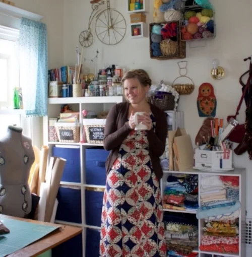Me in my beloved studio yesterday with my beloved coffee.