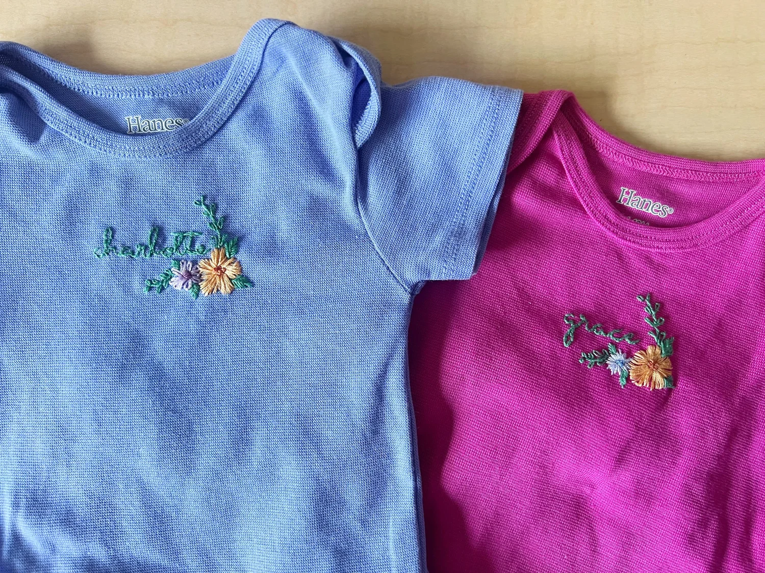 *Custom* Embroidered Baby Onesies for Kara — NestingDoll